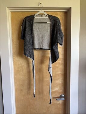 Lavender Field Cropped Open Front Wrap Cardigan Drape Tie Boho Shrug M Gray